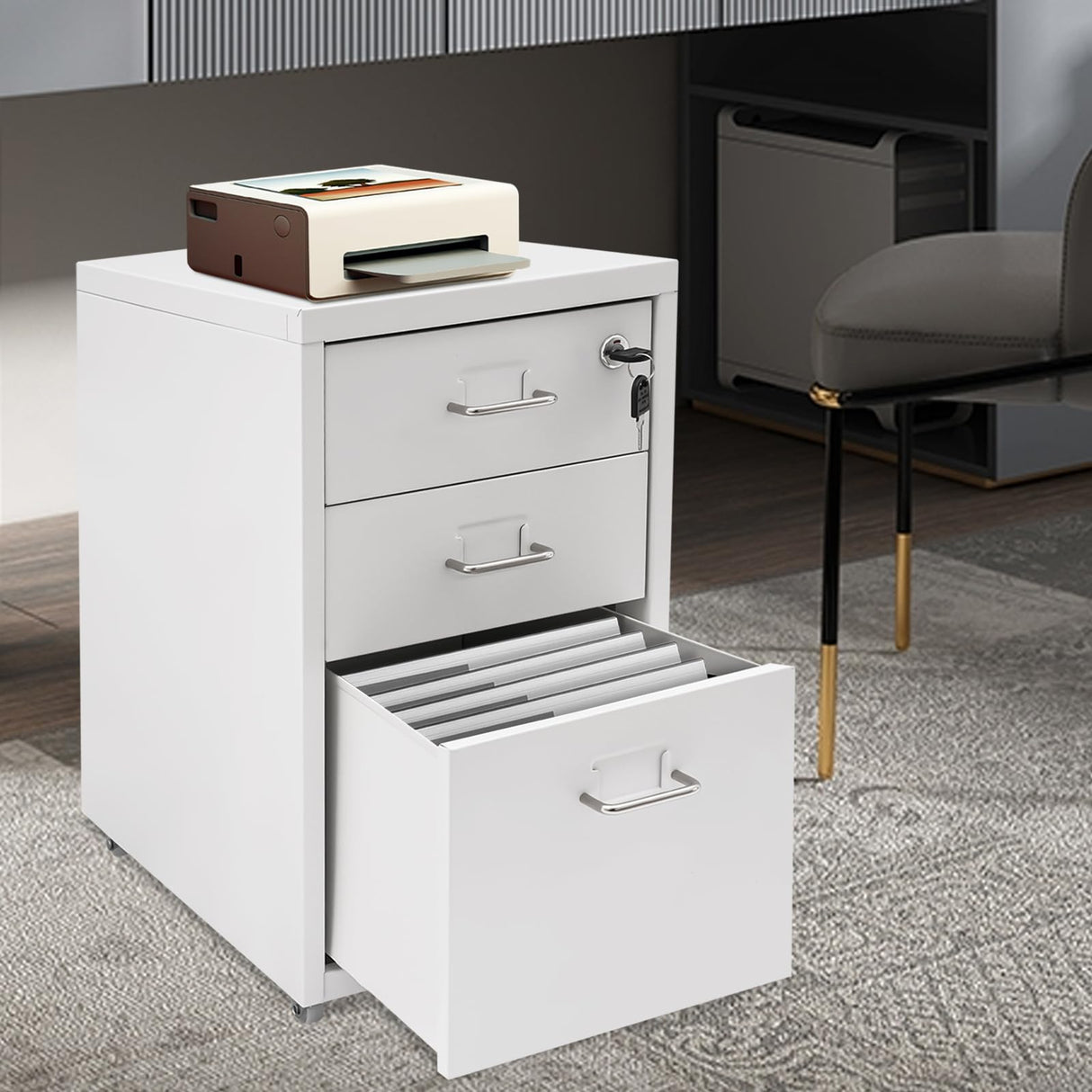 Mobile File Cabinet with 3 Drawers,Morden Style Filing Cabinet Organizer