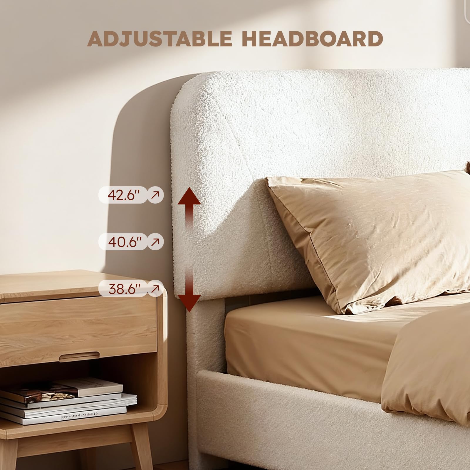 Queen Cloud Bed Frame with Adjustable Headboard - Boucle Upholstered Platform
