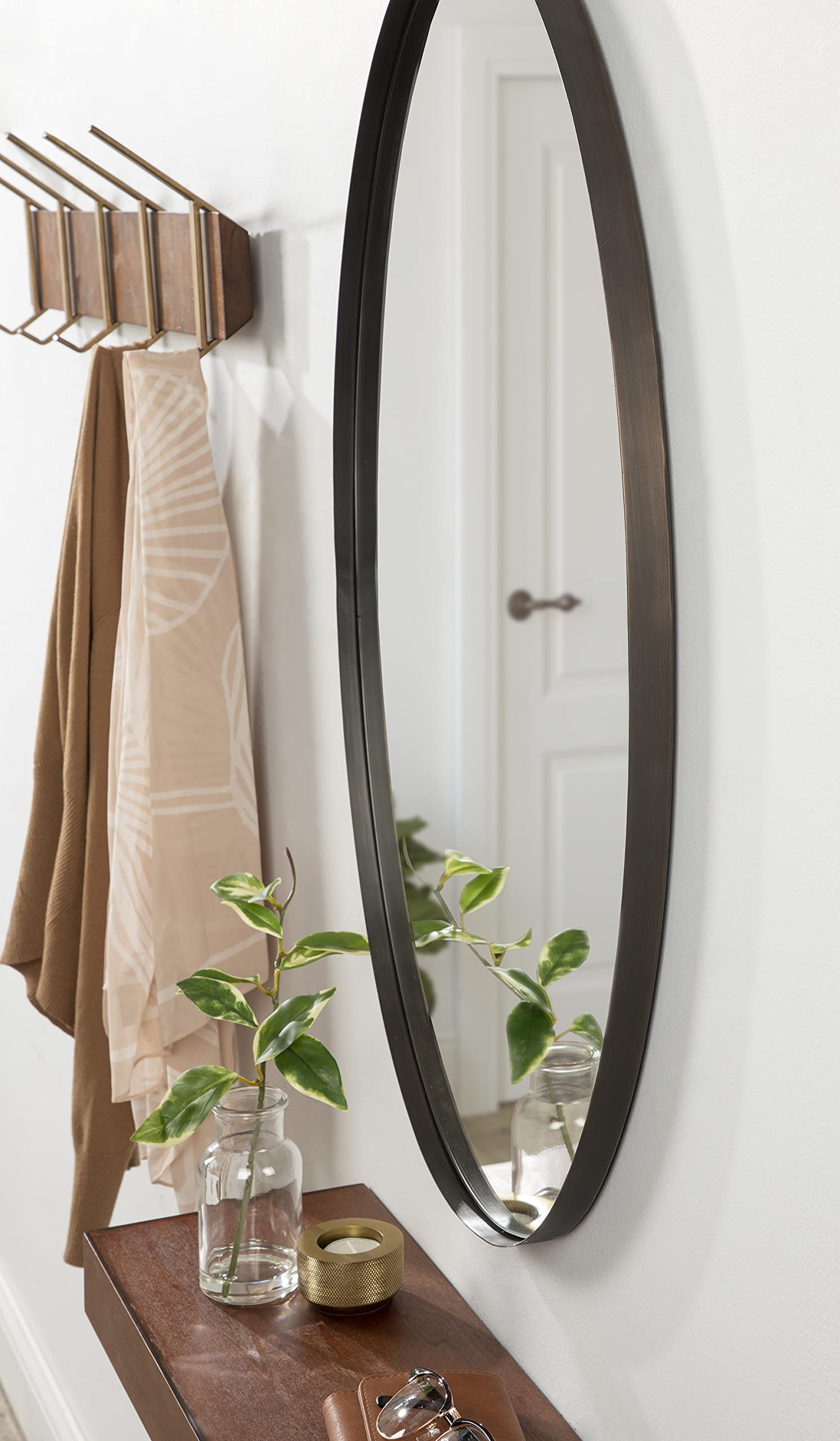 Rollo Midcentury Oval Mirror, 20 x 30, Bronze, Decorative Modern Mirror Decor for Wall