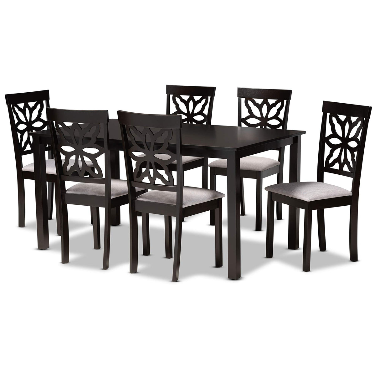 Modern and Contemporary Grey Fabric Upholstered and Dark Brown Finished Wood 7