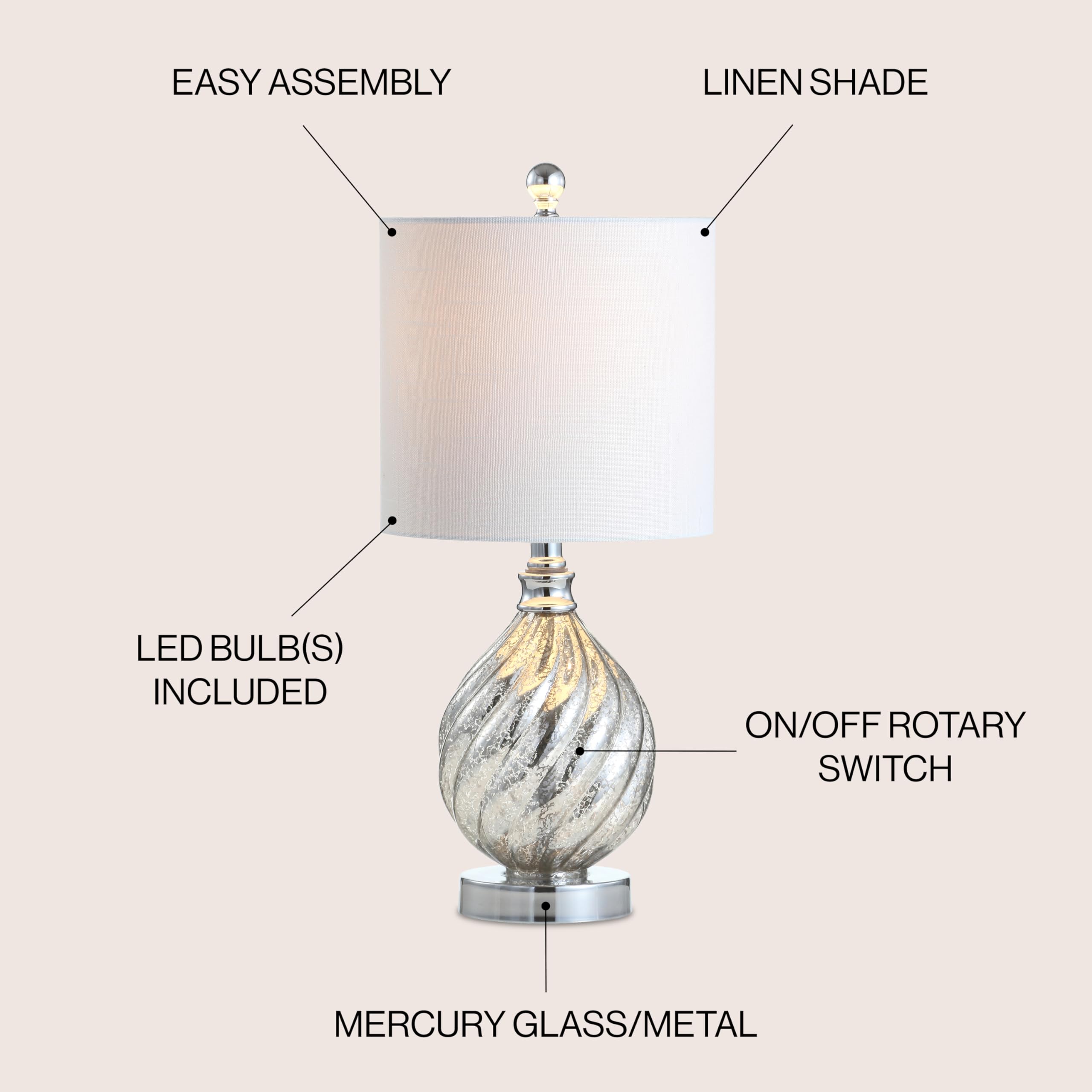 JYL1034A Lawrence 20.5" Glass/Metal LED Table Lamp Transitional Glam Bedside Desk