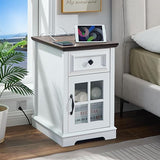 Farmhouse XXL End Table with Charging Station, Side Table with USB Ports and Outlets