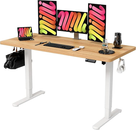 Electric Standing Desk, Height Adjustable Desk 55x 24 Inches, Ergonomic Home Office Sit Stand Up Desk with Memory Preset Controller (Black Frame/Rustic Brown Top)