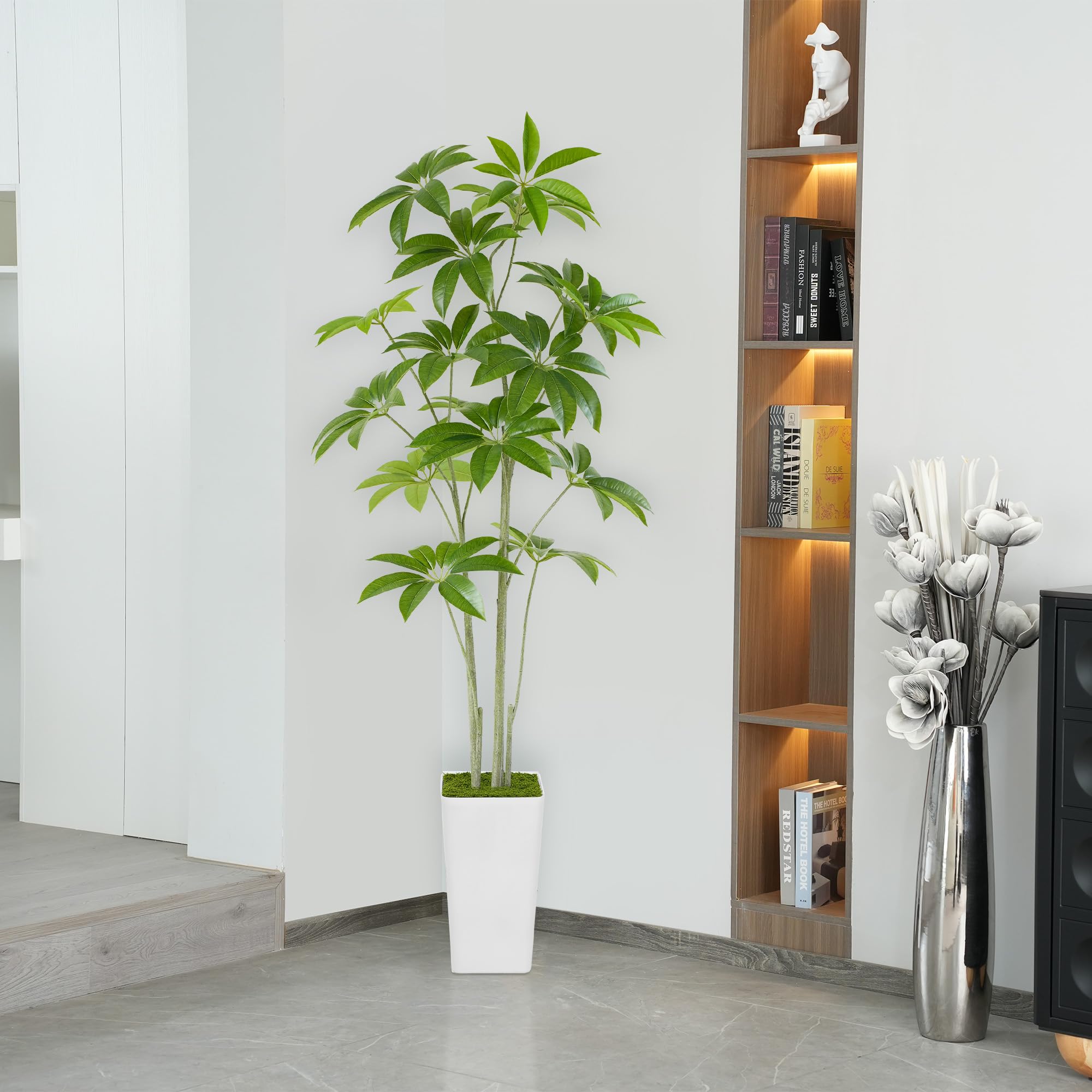 Aritificial Umbrella Schefflera Tree - 6Ft Tall Fake Plant with Realistic Leaves Faux