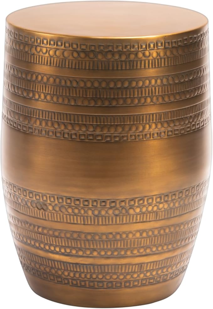 Modern Round Aluminum Hammered Embossed Texturing Metal Drum Coffee Table