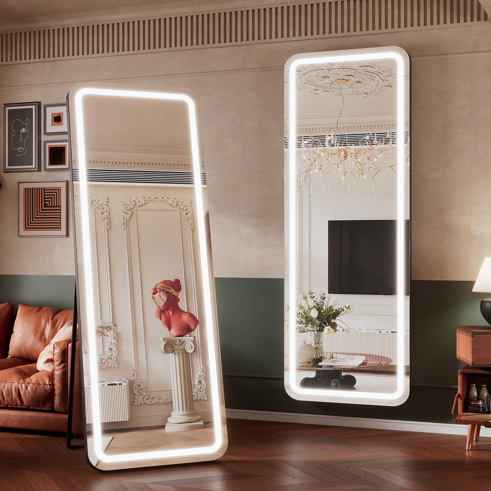 LED Full-Length Mirror - Stand or Wall Mount Mirror