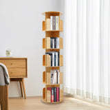 Wood Rotating Bookcase, Floor Standing Cylindrical Book Storage with Baffles Rack, 360