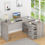 Shaped Desk with Drawers, Shape Computer Storage Cabinet Shelves, Reversible Modern Industrial Home Office Corner Desk