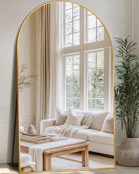 Full Length Mirror, 76"x44" Arched Full Body Mirror, Oversized Mirror, Floor Mirror, Leaning Free Standing Mirror, Hanging Mounted Large Mirror for Bedroom Dressing Room, Cloakroom, Gold