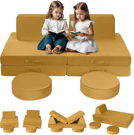 Kids Couch Sofa Modular Toddler Couch for Playroom, 8-Piece Fold Out Baby Couch Play Set