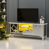 Mirrored LED TV Stand for 65+ inch TV, Silver Entertainment Center with LED Lights