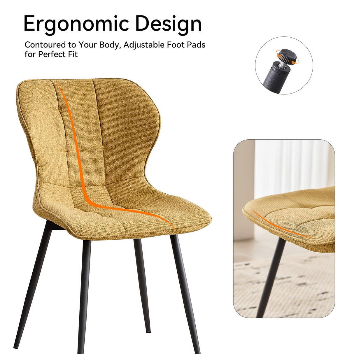 Modern Upholstered Dining Chairs Set of 4 - Water Resistant Fabric with Metal Legs