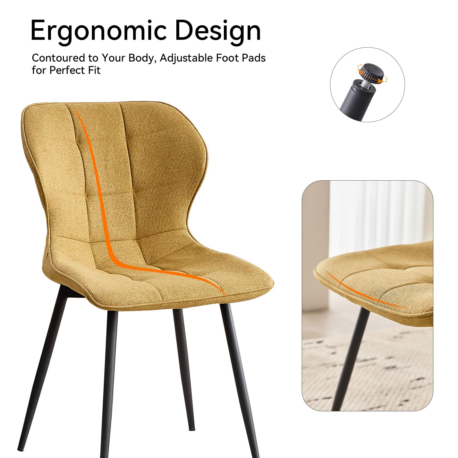 Modern Upholstered Dining Chairs Set of 4 - Water Resistant Fabric with Metal Legs