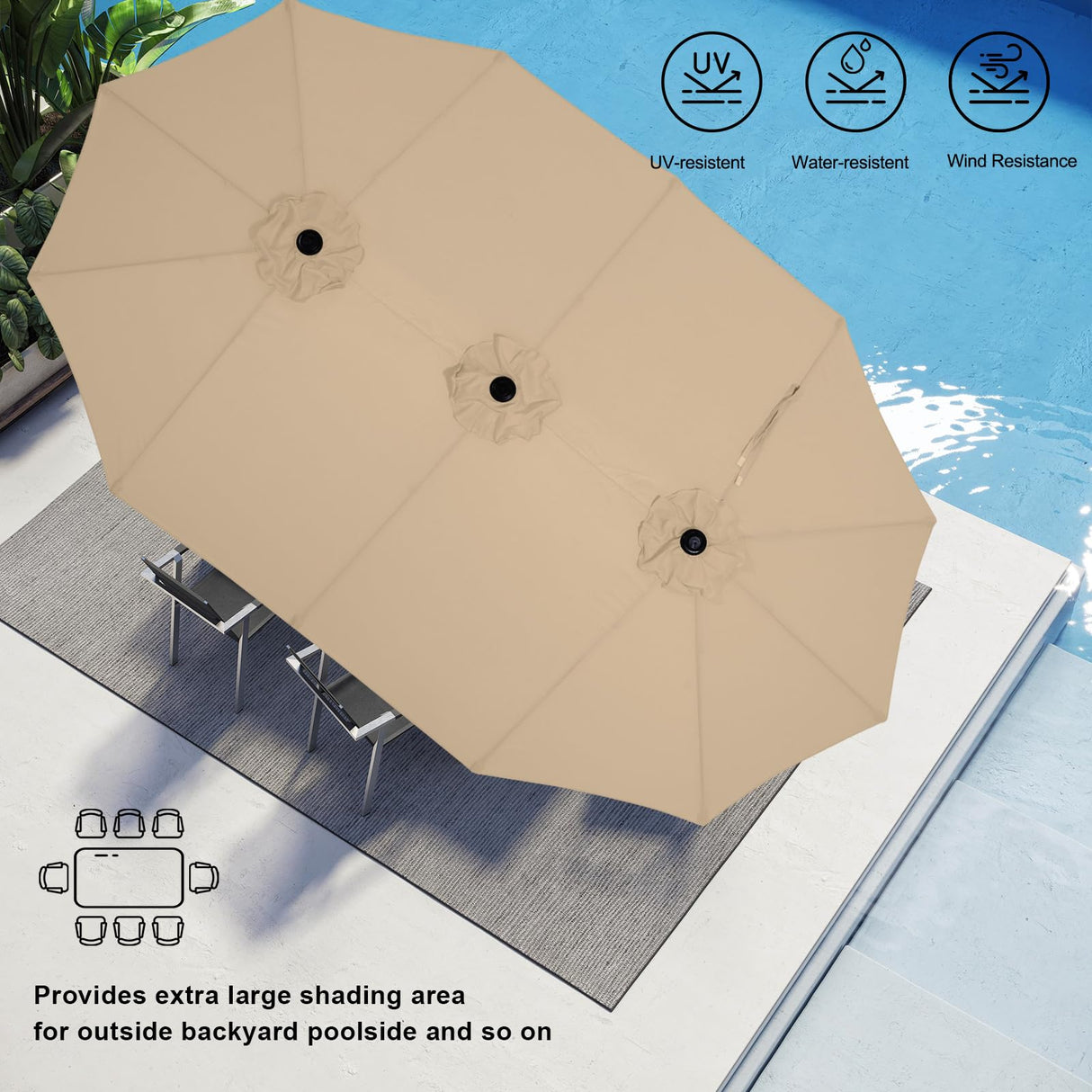 Patio Outdoor Umbrella,15FT Double Sided Large Umbrella,Including Umbrella Base