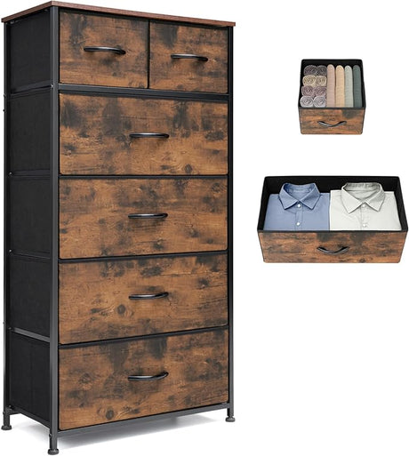 Fabric Dresser for Bedroom, Tall Skinny Dresser with 6 Drawers, Storage Organizer Tower