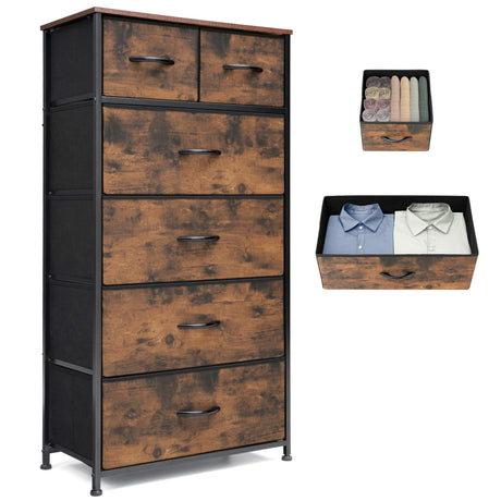 Fabric Dresser for Bedroom, Tall Skinny Dresser with 6 Drawers, Storage Organizer Tower