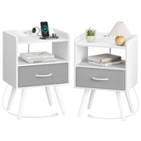 Night Stand with Charger Station, Nightstands Set of 2, Bed Side Table with Drawer