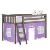 Low Loft Bed, Twin Bed Frame With Curtains For Bottom, Clay/Purple