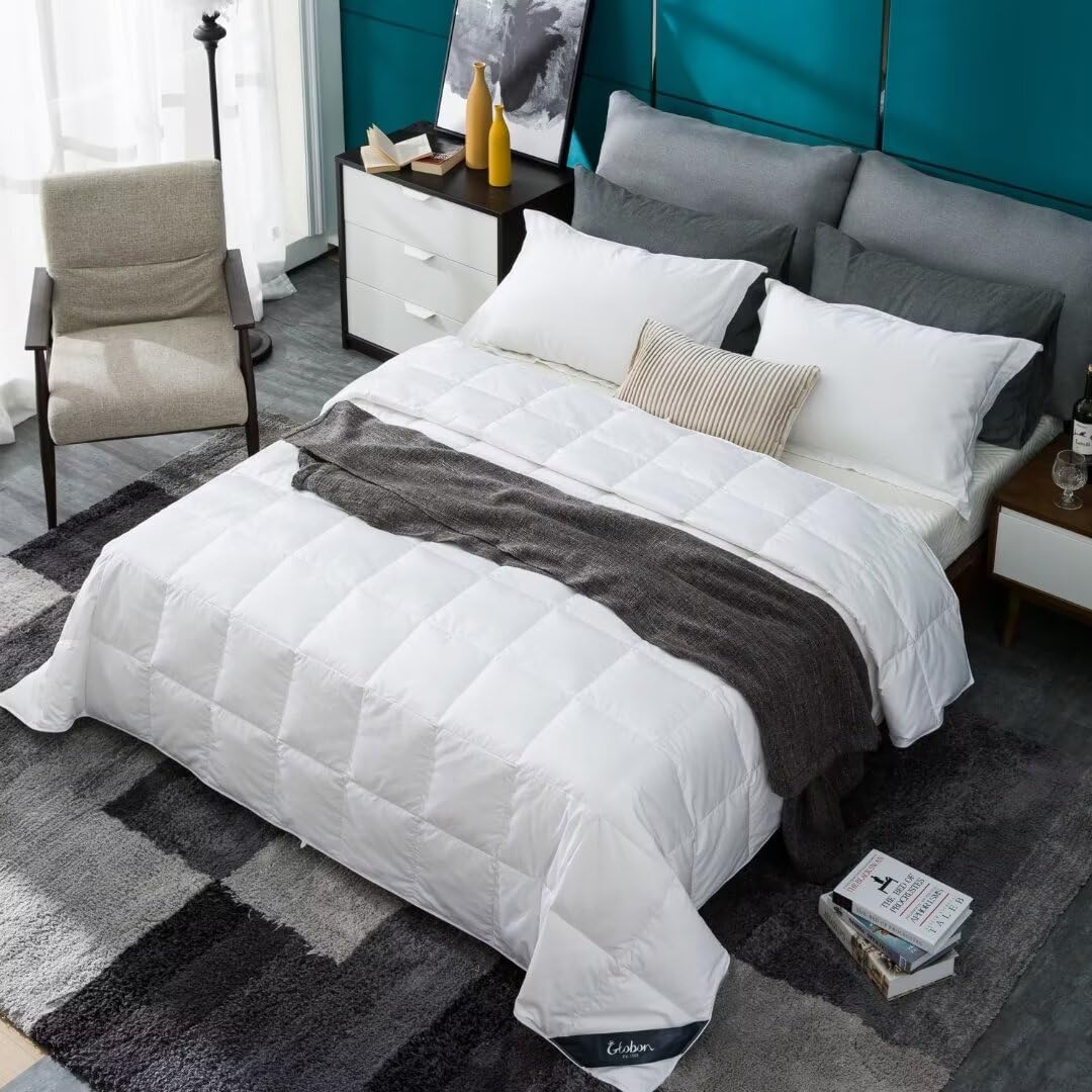 White Down Comforter/Blanket King Duvet Insert Lightweight Summer, Noiseless & Extra