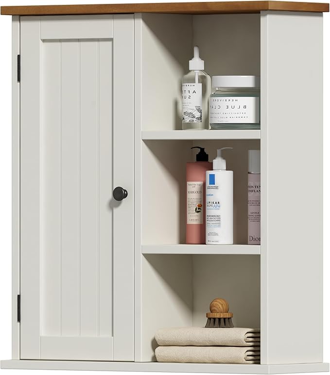 Bathroom Wall Cabinet, Medicine Cabinet with Door and 3 Open Shelves