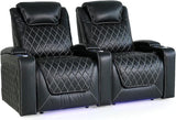 Home Theater Seating | Premium Top Grain Italian Nappa 11000 Leather, Power Recliner, Power Headrest, Power Lumbar Support, Extra Space, with Center Console (Row of 3, Black)