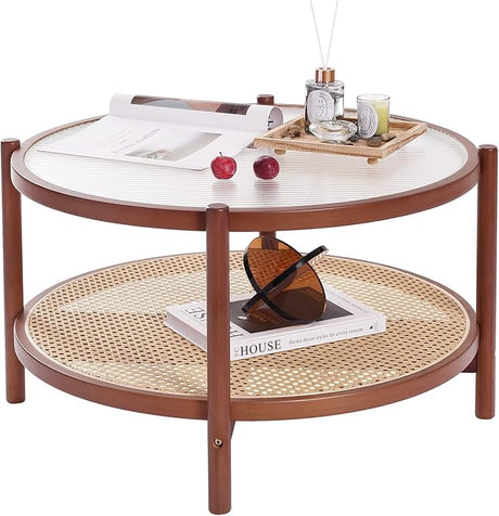 Rattan Nightstand Side Table, Bamboo Accent Bedside Tables, Glass Coffee Tables