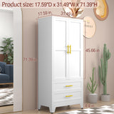 Wardrobe Closet with 2 Doors & 2 Drawers, 71" Tall Armoire Wardrobe Closet