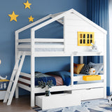 Kids House Bed Bunk Beds, Twin Over Twin Bunk Beds with Roof