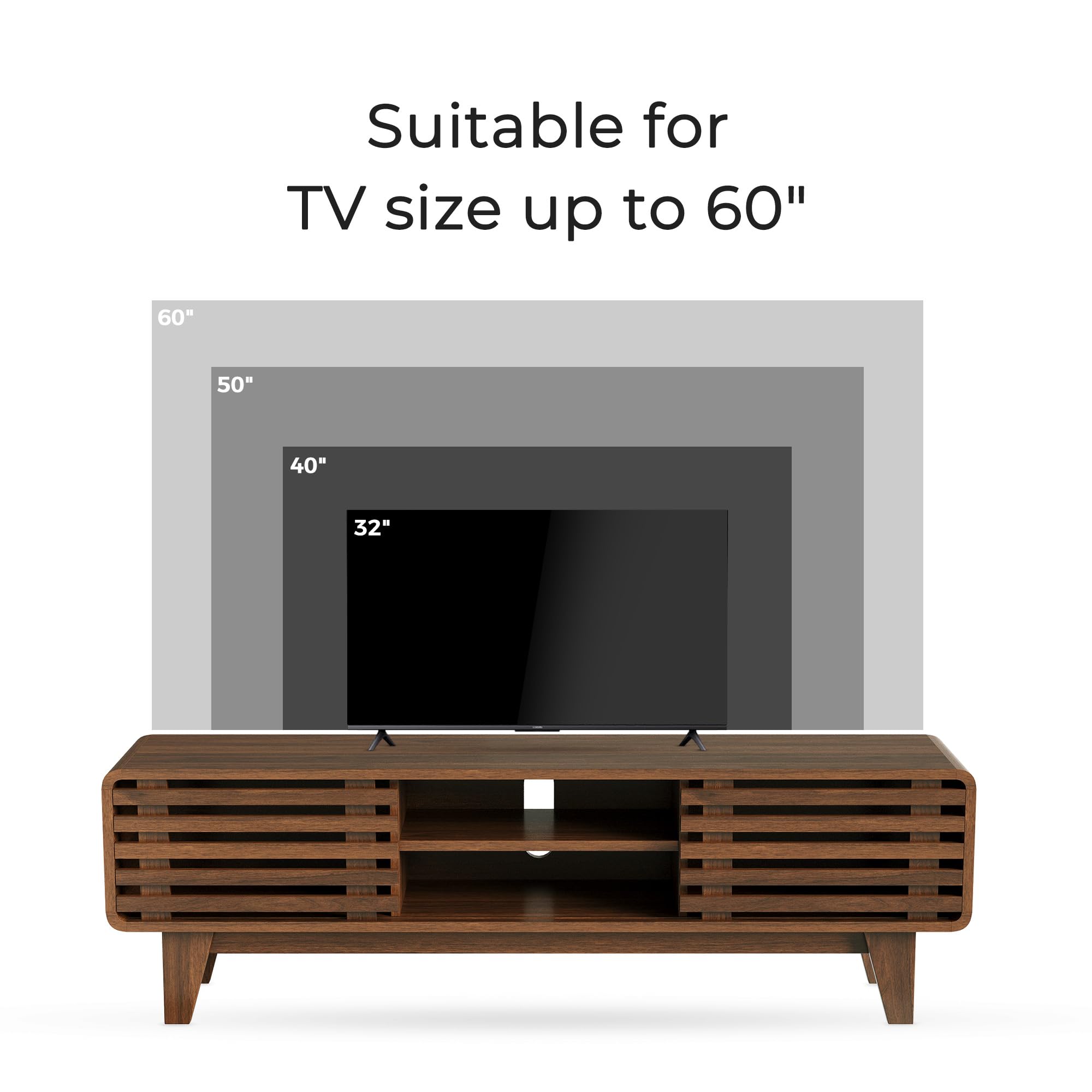 60-Inch Mid Century Modern TV Stand with Sliding Doors