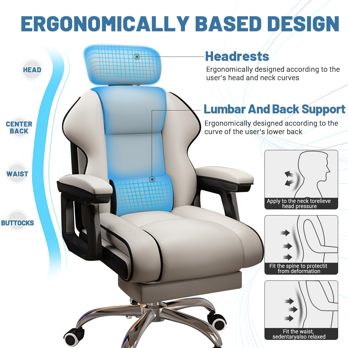 Executive Computer Chair Home Office Desk Chair,Adjustable Angle, Ergonomic Adjustable Height PU Leather Chairs with Cushions Armrest for Long Time Seating-High Office Chair with Footrest…