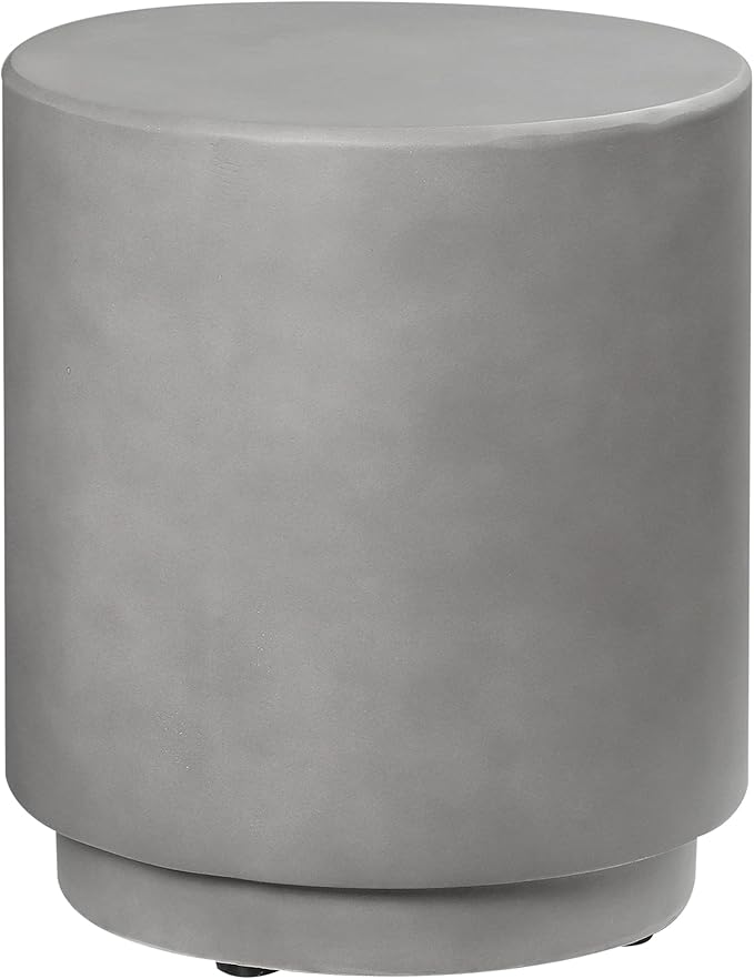 Round Side Table, Lightweight Accent Table with Concrete Finish, End Table