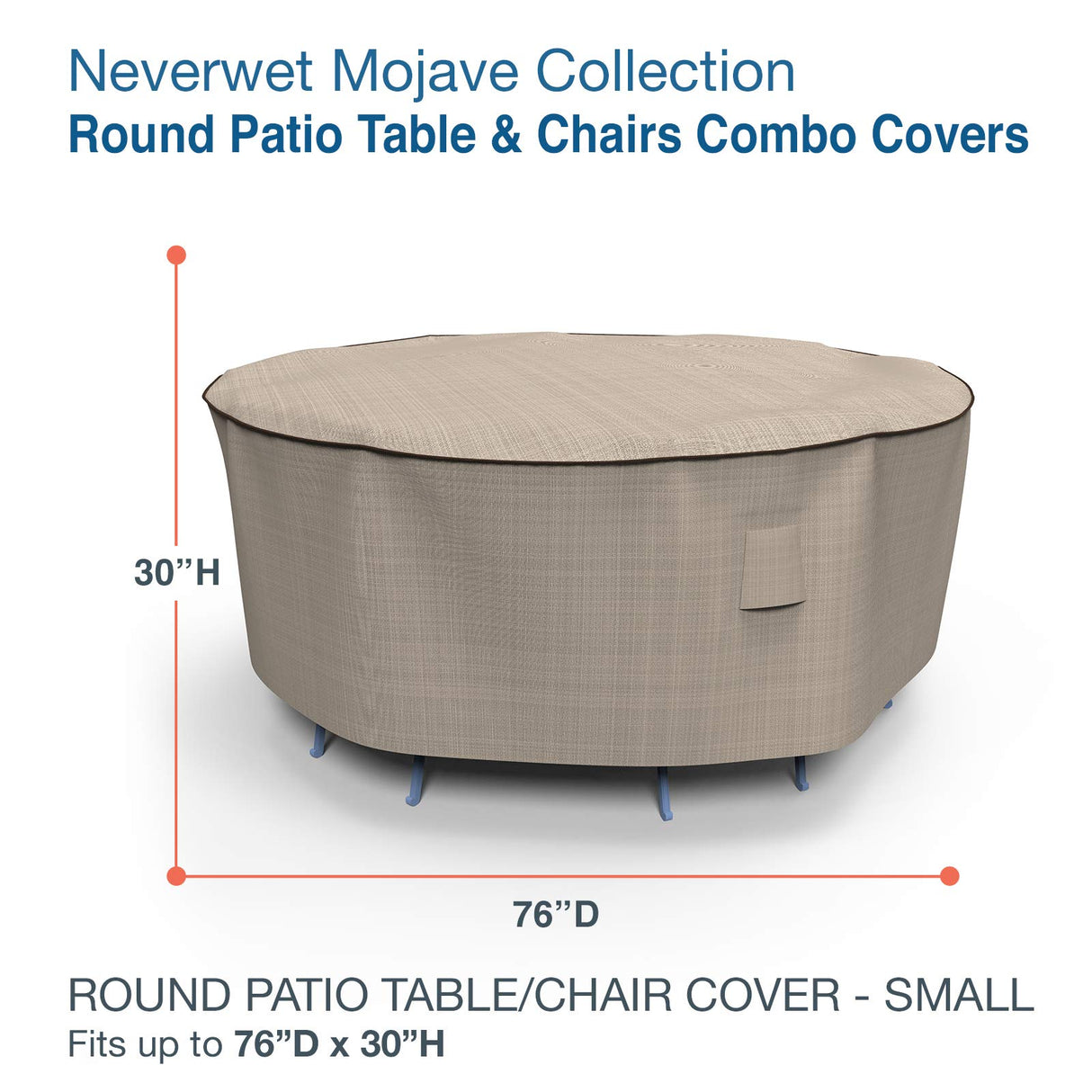 NeverWet Mojave Round Patio Table and Chairs Combo Cover, Black Ivory, Small