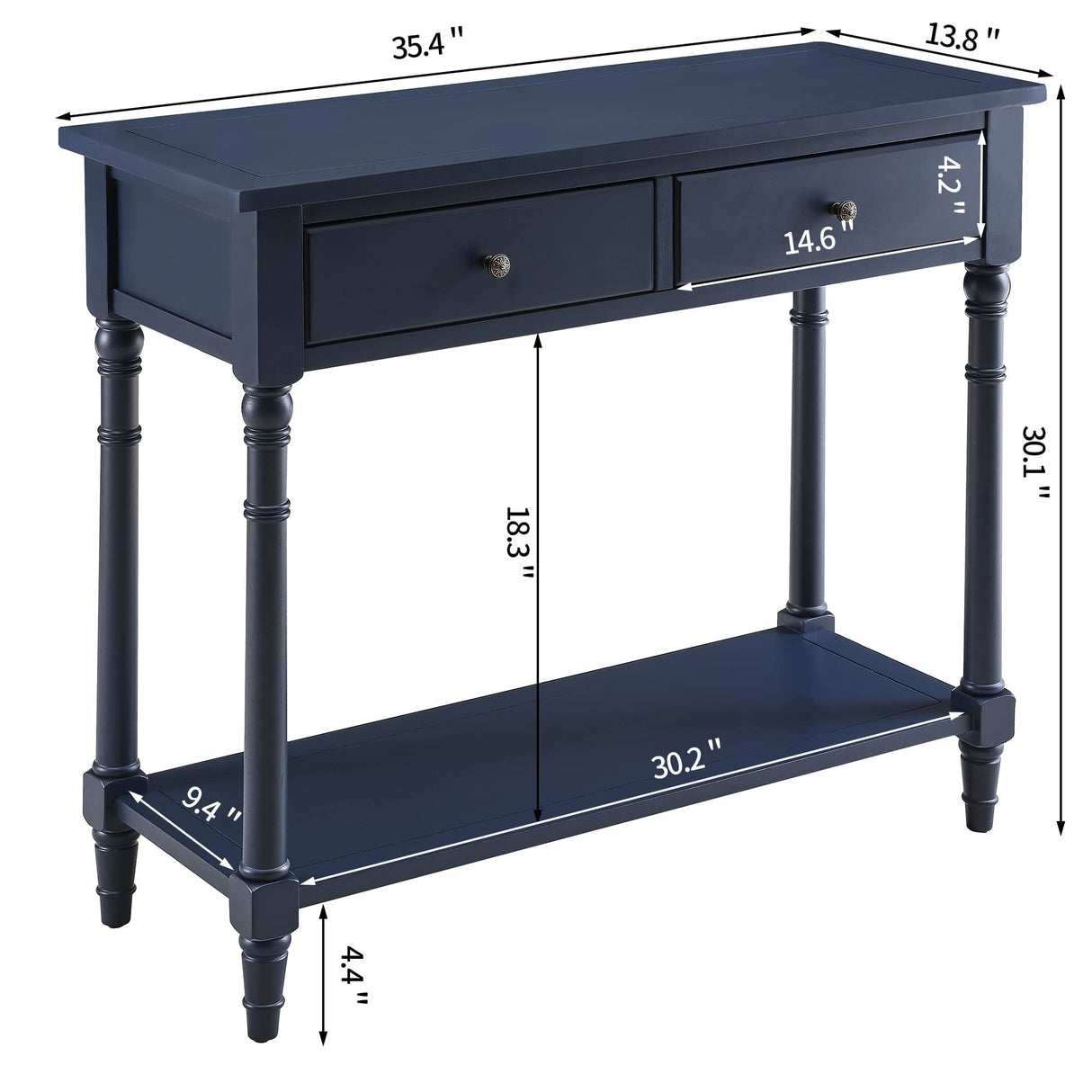 Solid Wood Console Entry Table with 2 Drawers, Accent Sofa Table with Storage Shelf