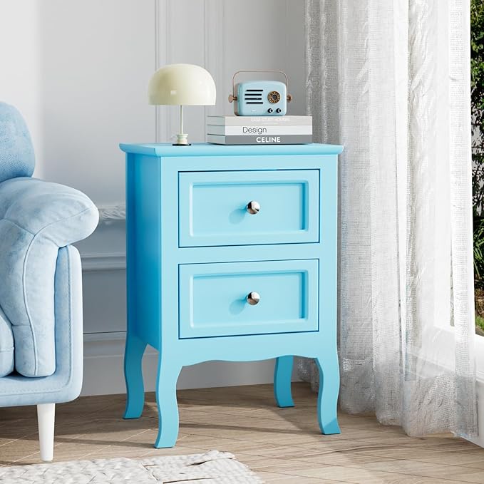 Gray Nightstand Set of 2, Nightstands with 2 Drawers, Bed Side Table/Night Stand