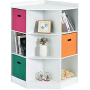 Kids Bookcase with Large Storage Drawers, Children's Corner Cabinet with 6 Cubes and 3