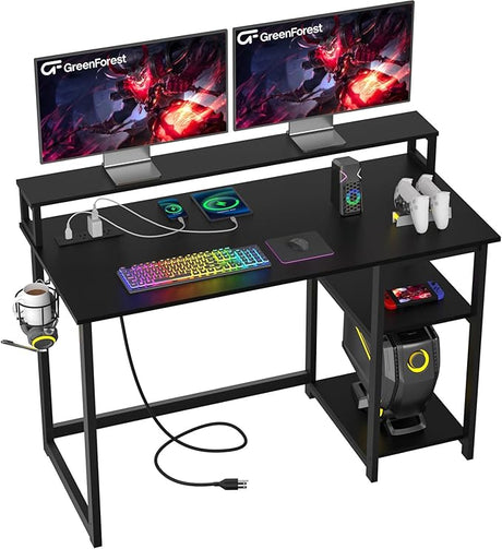 40 inch Computer Desk with Power Outlets, Small Home Office Desk with Ergonomic