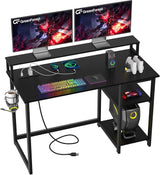 47 inch Gaming Desk with Power Outlets, Small Home Office Desk with Ergonomic Monitor Stand