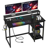 47 inch Gaming Desk with Power Outlets, Small Home Office Desk with Ergonomic Monitor Stand