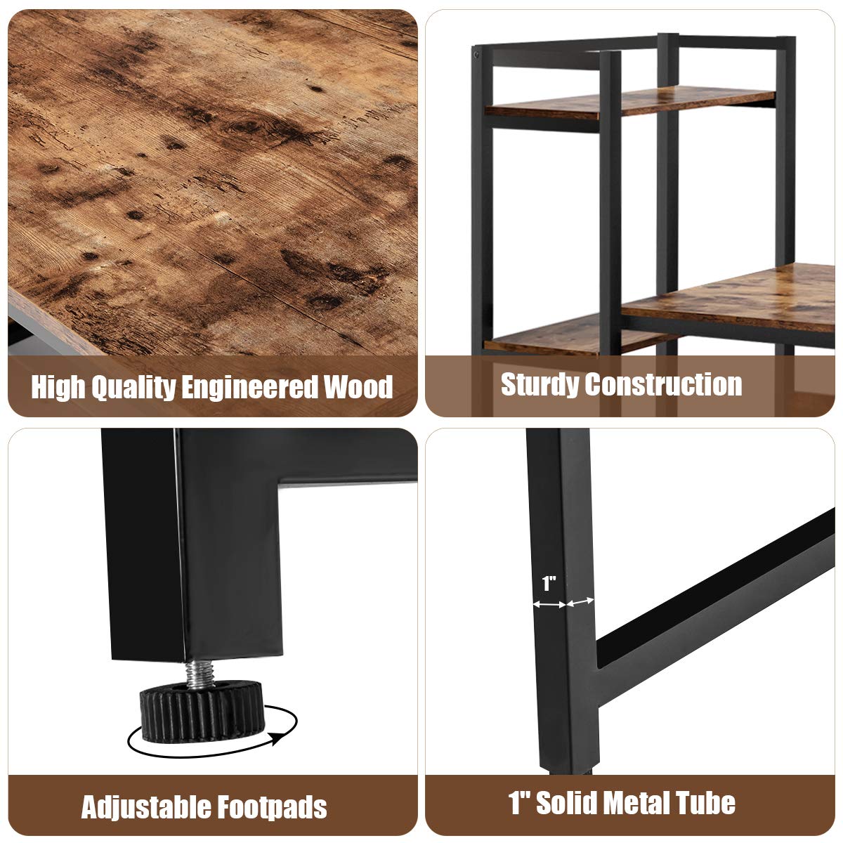 59-Inch Computer Desk with Bookshelf, Home Office Desk with Storage Bookshelf