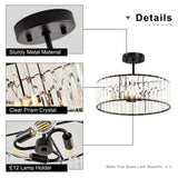 Modern Black Semi Flush Mount Ceiling Light Crystal 3-Light Light Fixture