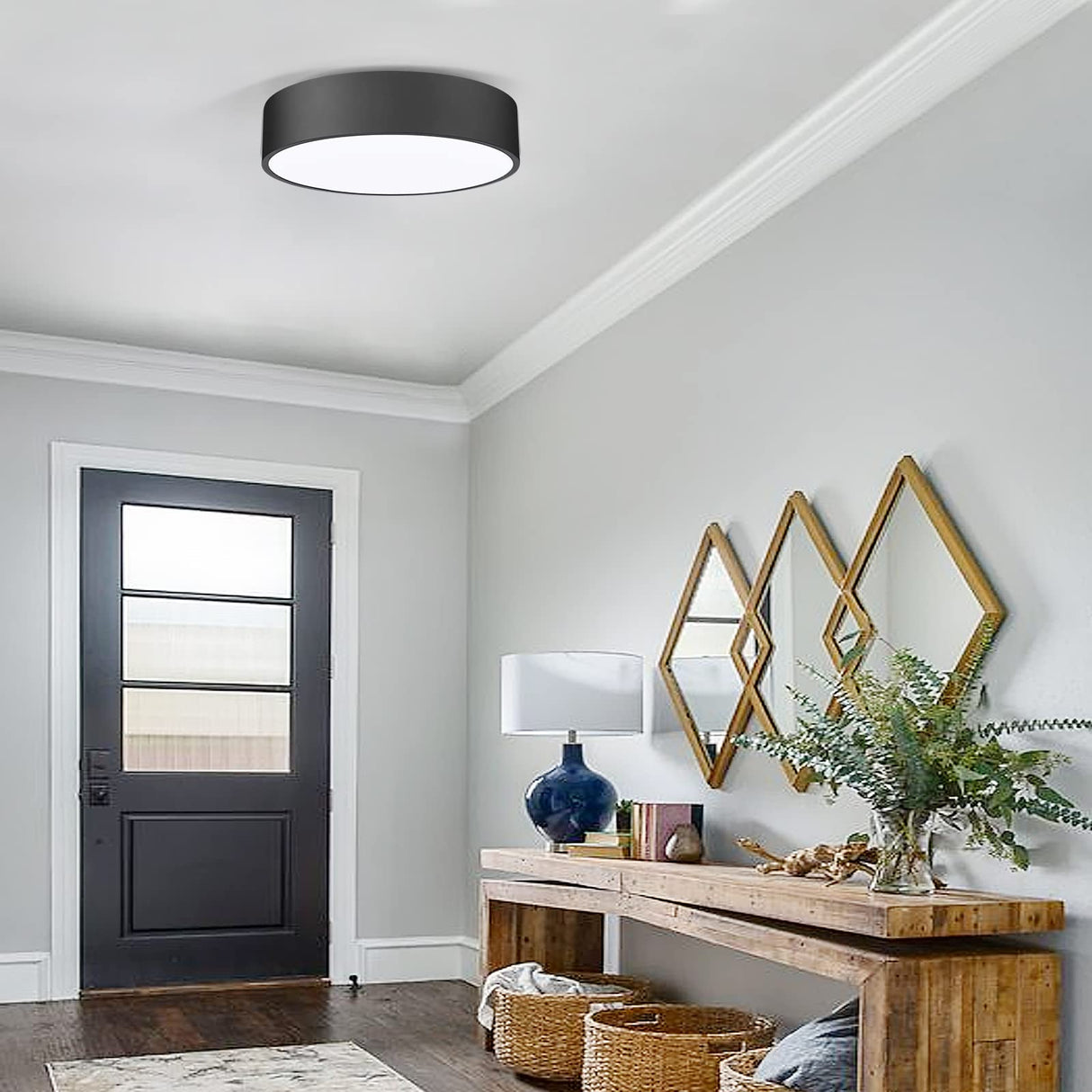 Flush Mount Ceiling Light,11.8 inch 2-Light Close to Ceiling Light Fixture,Matte Black Indoor