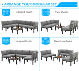 Outdoor Patio Furniture Set, Metal Patio Sectional Conversation Sofa, Black Wrought Iron