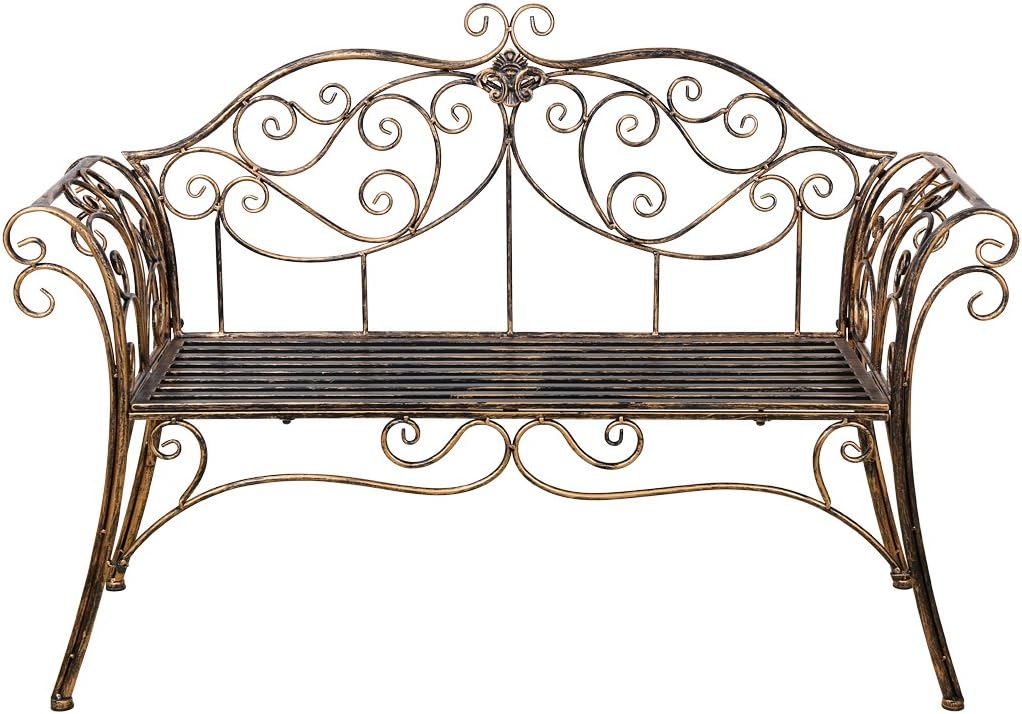 Bronze Metal Garden Bench Chair 2 Seater for Garden, Yard, Patio, Porch and Sunroom