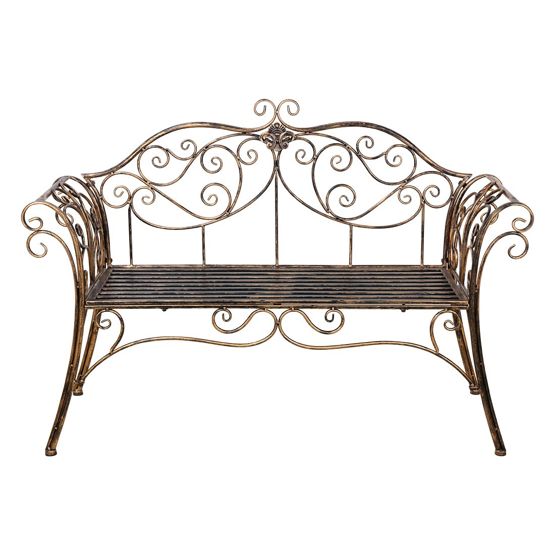 Bronze Metal Garden Bench Chair 2 Seater for Garden, Yard, Patio, Porch and Sunroom