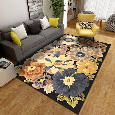 Beautiful Colorful Flowers Rugs Large for Living Room Modern Artistic Floral Print Area Rug Under Sofa