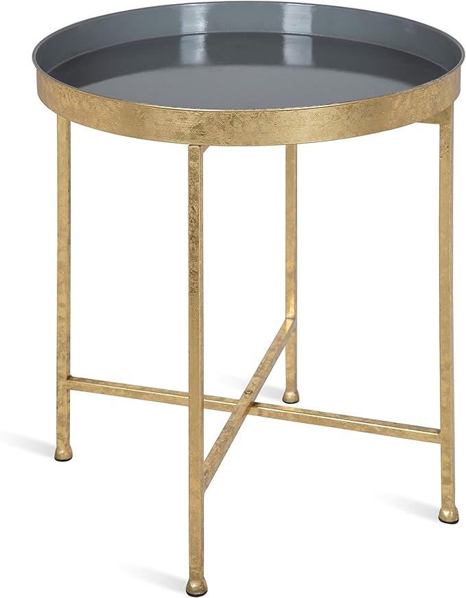 Celia Metal Foldable Round Accent Table, 18.25" x 18.25" x 22", Glass Surface and Gold Frame