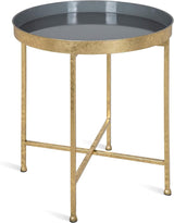 Celia Metal Foldable Round Accent Table, 18.25" x 18.25" x 22", Glass Surface and Gold Frame