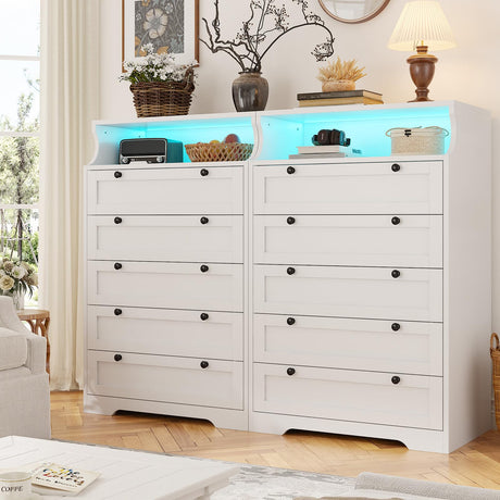 EnHomee Dresser for Bedroom White Dresser with LED Tall Dresser with 5 Wood Drawers White Dresser for Bedroom, Bedroom Dressers & Chests of Drawers, 5 Drawer Dresser, Tall Dressers for Bedroom