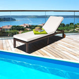Outdoor Pool Chaise Lounge Chair, Metal Rattan Lounger Recliner Chair W/Wheels