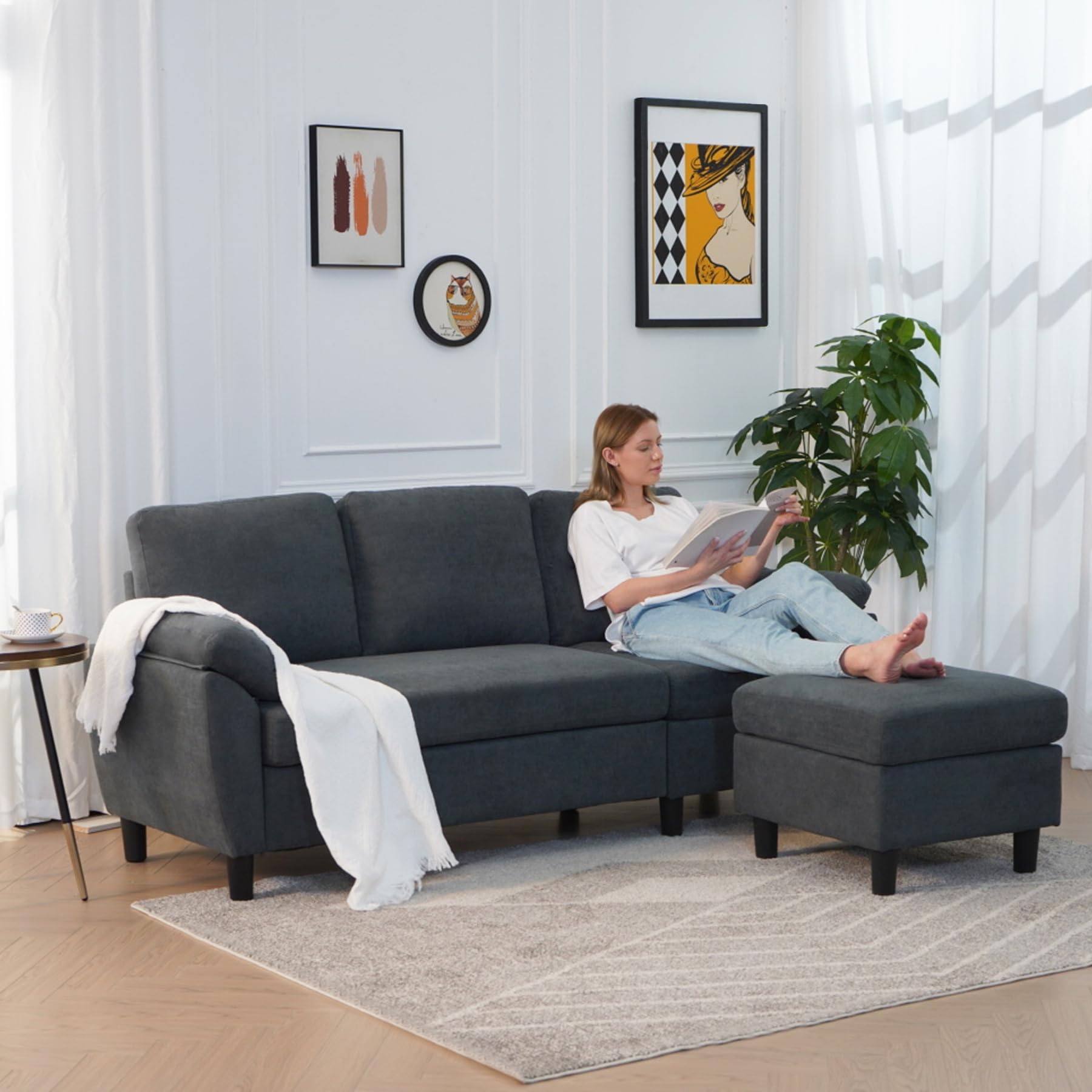 79" Convertible Sectional Sofa, Small L Shaped 3-Seat